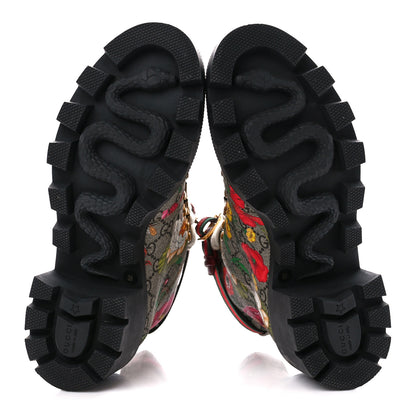 Gucci GG Supreme Monogram Flora Lace Up Combat Ankle Boots 39 Beige Multicolor Red 5 of 10