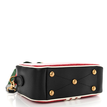 Gucci X ADIDAS Crystal Vintage Monogram Textured Dollar Calfskin Web Trefoil Logo Small Messenger Bag Hibiscus Red Off White Black 4 of 9