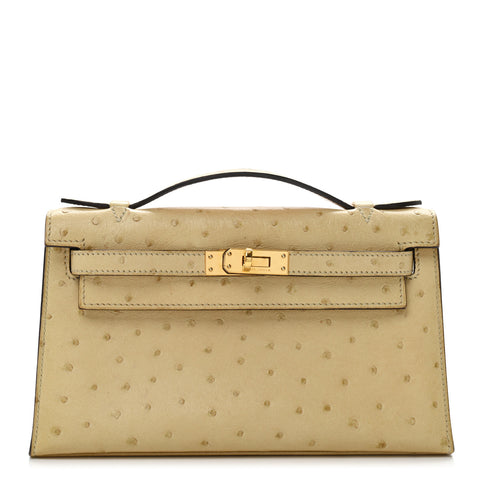 Ostrich Kelly Pochette Clutch Parchemin