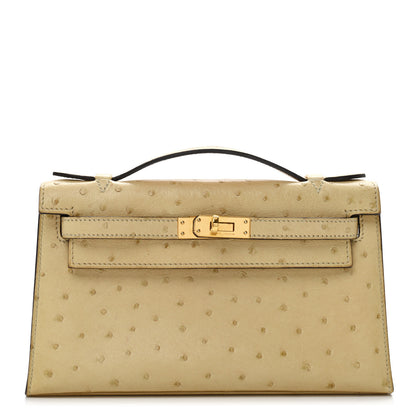 Hermes Ostrich Kelly Pochette Clutch Parchemin 1 of 12