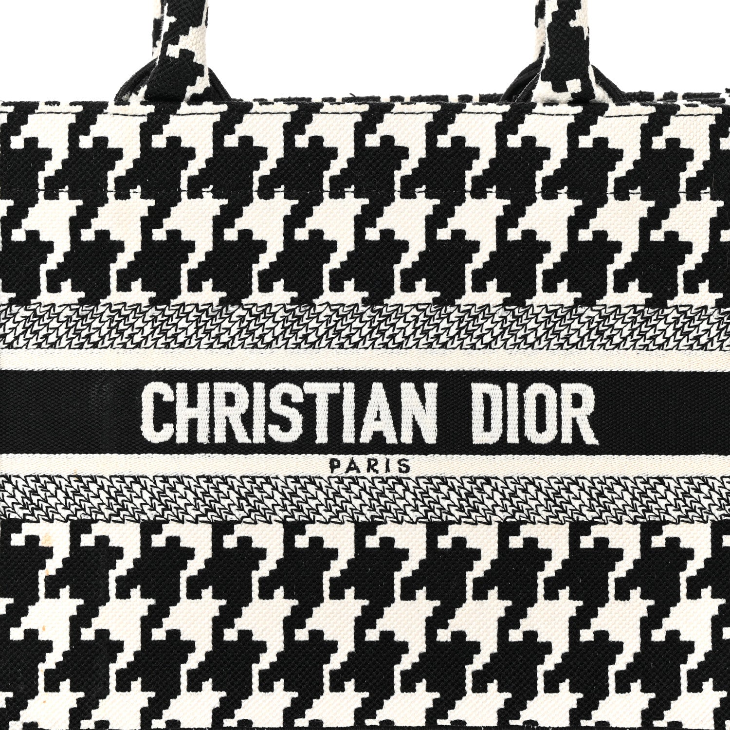 Christian Dior Canvas Houndstooth Embroidered Small Book Tote Black White 8 of 13