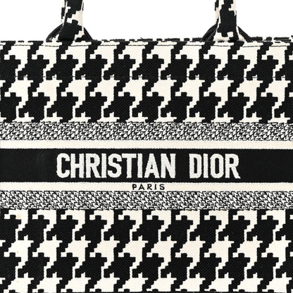 Christian Dior Canvas Houndstooth Embroidered Small Book Tote Black White 8 of 13