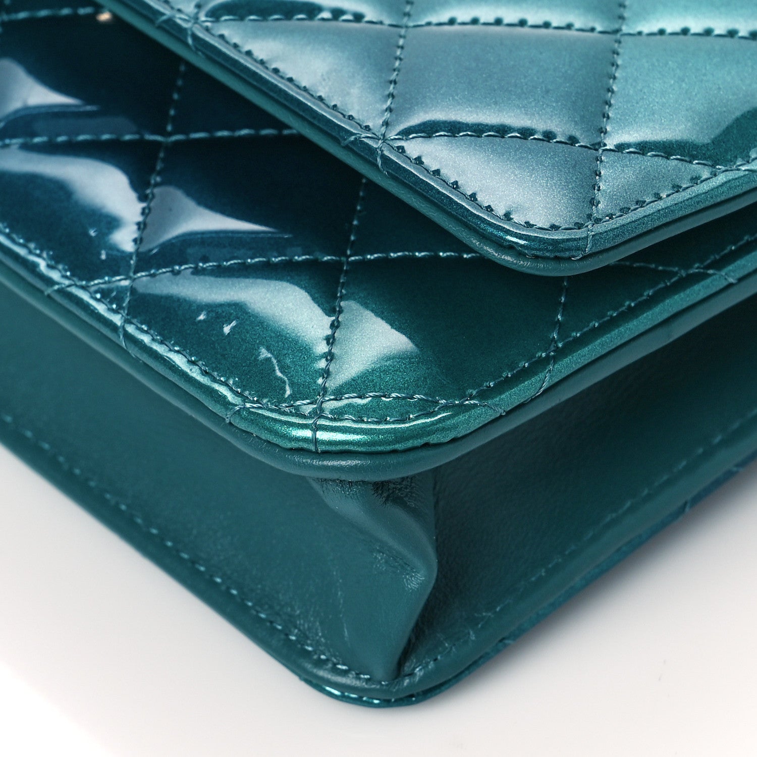 Chanel Shaded Patent Calfskin Quilted Wallet On Chain WOC Green Blue 9 of 10