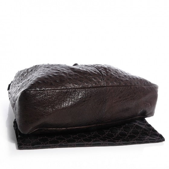 Gucci Ostrich Large Horsebit Chain Hobo Brown 4 of 7