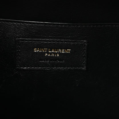 Saint Laurent Shiny Calfskin Crocodile Embossed Manhattan Baguette Black 6 of 9