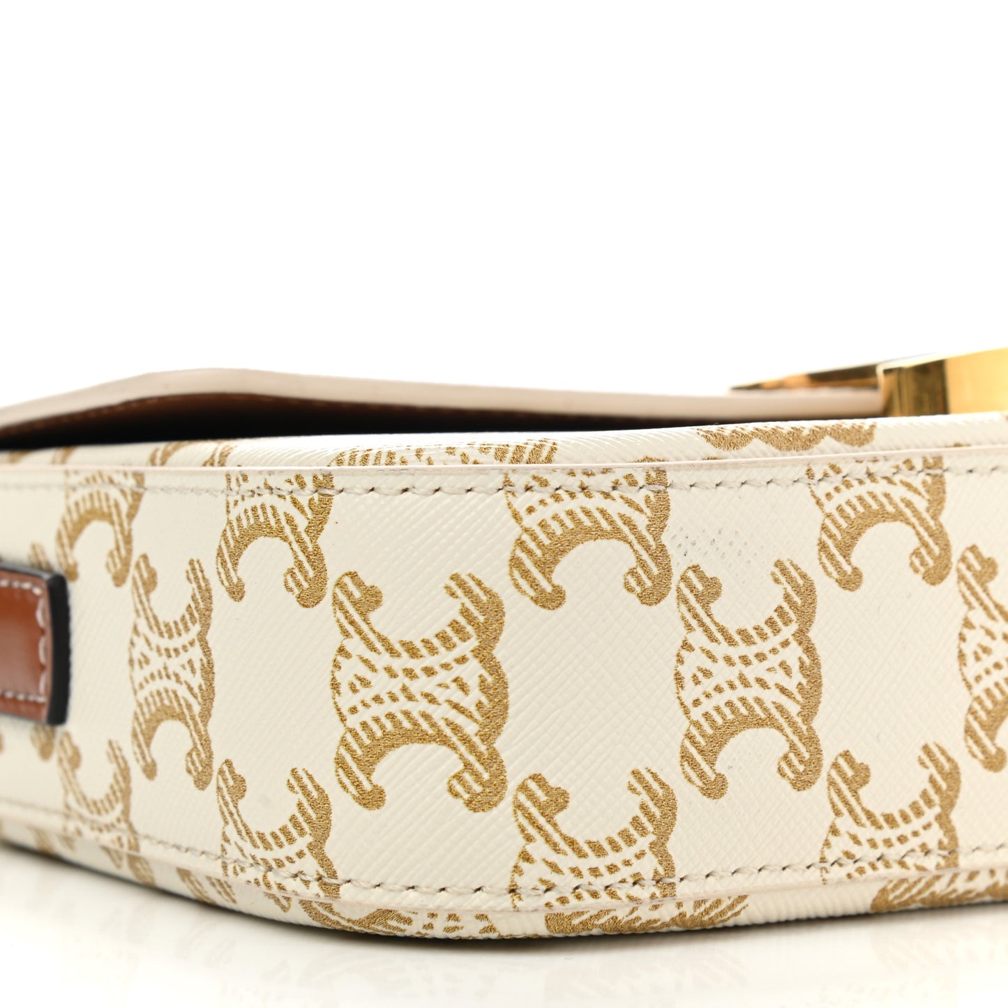 Canvas Calfskin Triomphe Shoulder Bag White