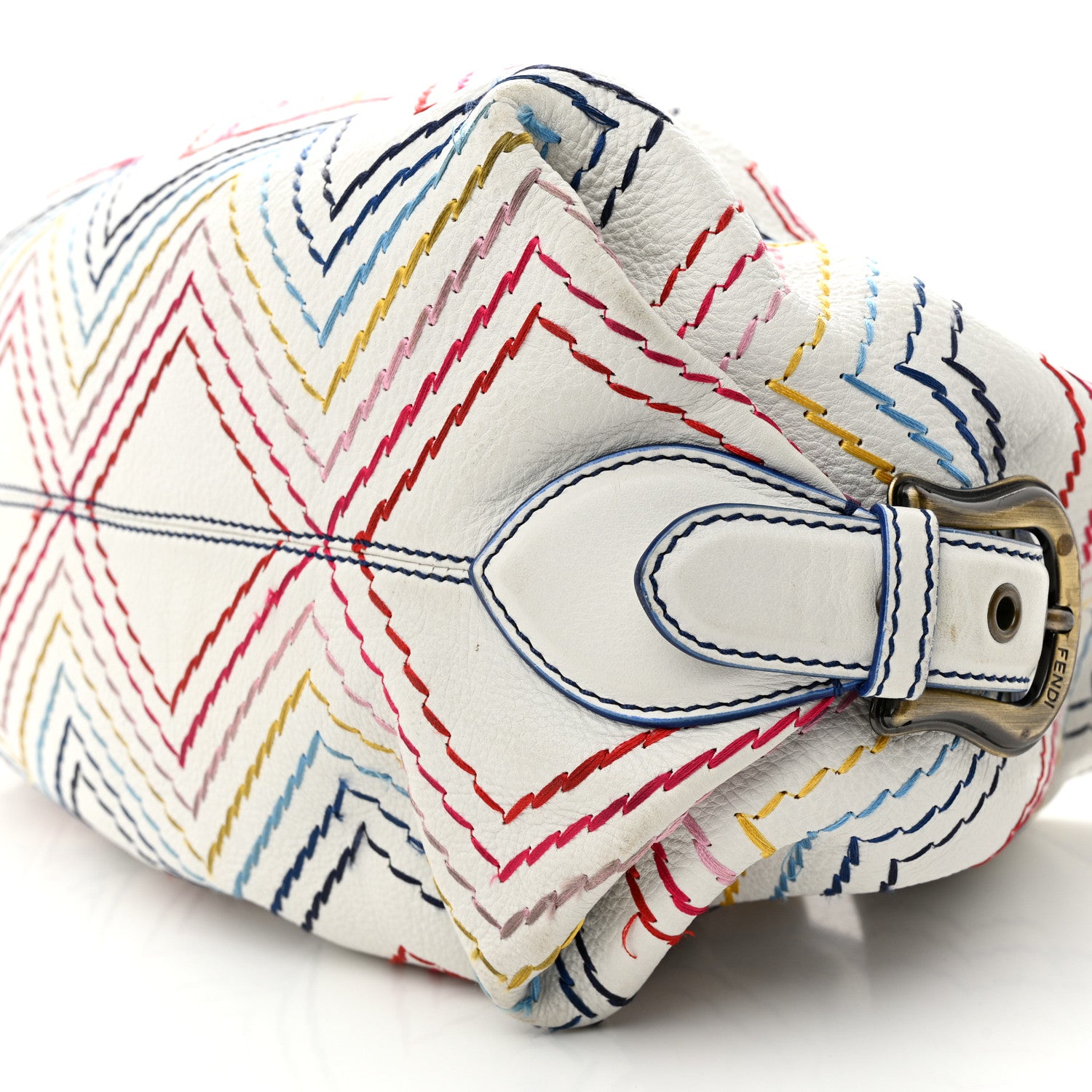 Fendi Vitello Palma Zig Zag Thread Embroidered Doctor B Hobo White Multicolor 9 of 18
