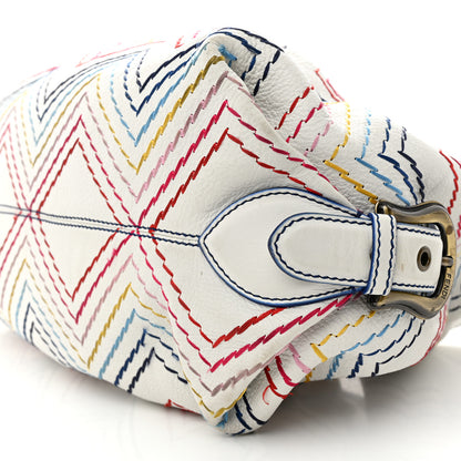 Fendi Vitello Palma Zig Zag Thread Embroidered Doctor B Hobo White Multicolor 9 of 18