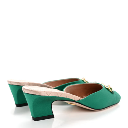Gucci Silk Satin Crystal Embellished Horsebit Mules 36 Shamarock Emerald 5 of 9