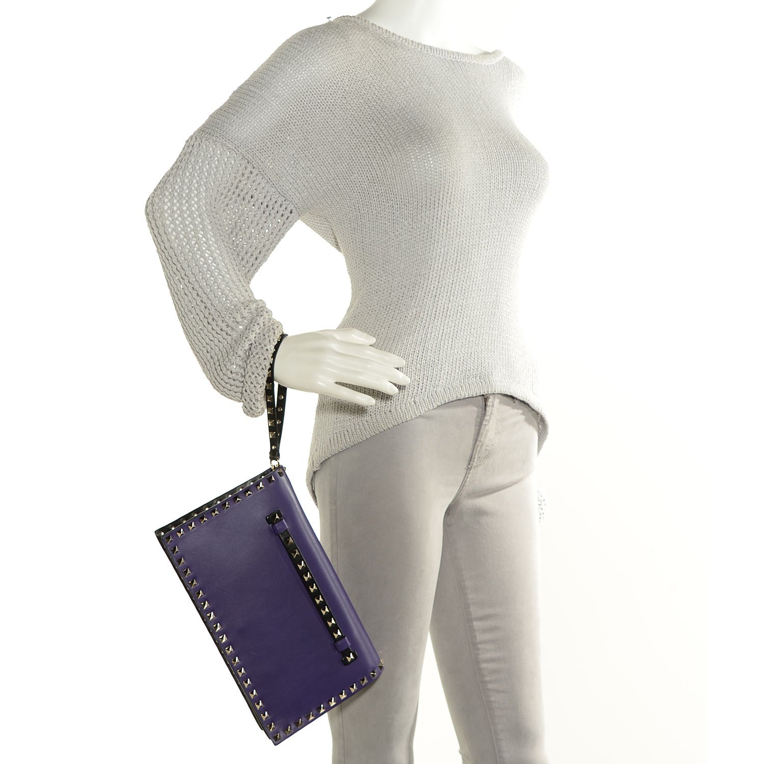 Valentino Garavani Nappa Rockstud Wristlet Clutch Purple Black 2 of 17