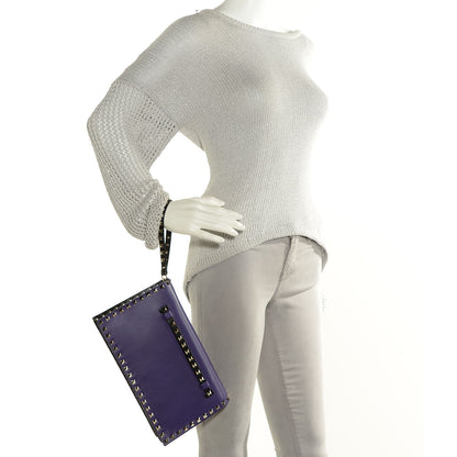 Valentino Garavani Nappa Rockstud Wristlet Clutch Purple Black 2 of 17