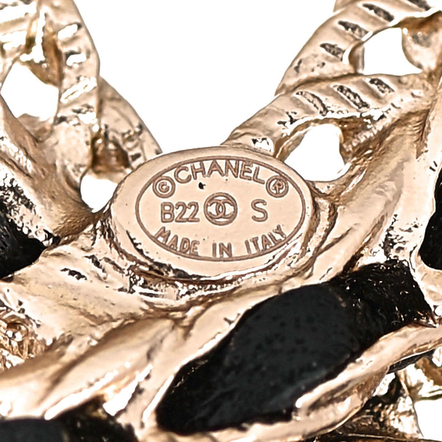 Lambskin Chain CC Brooch Black Gold