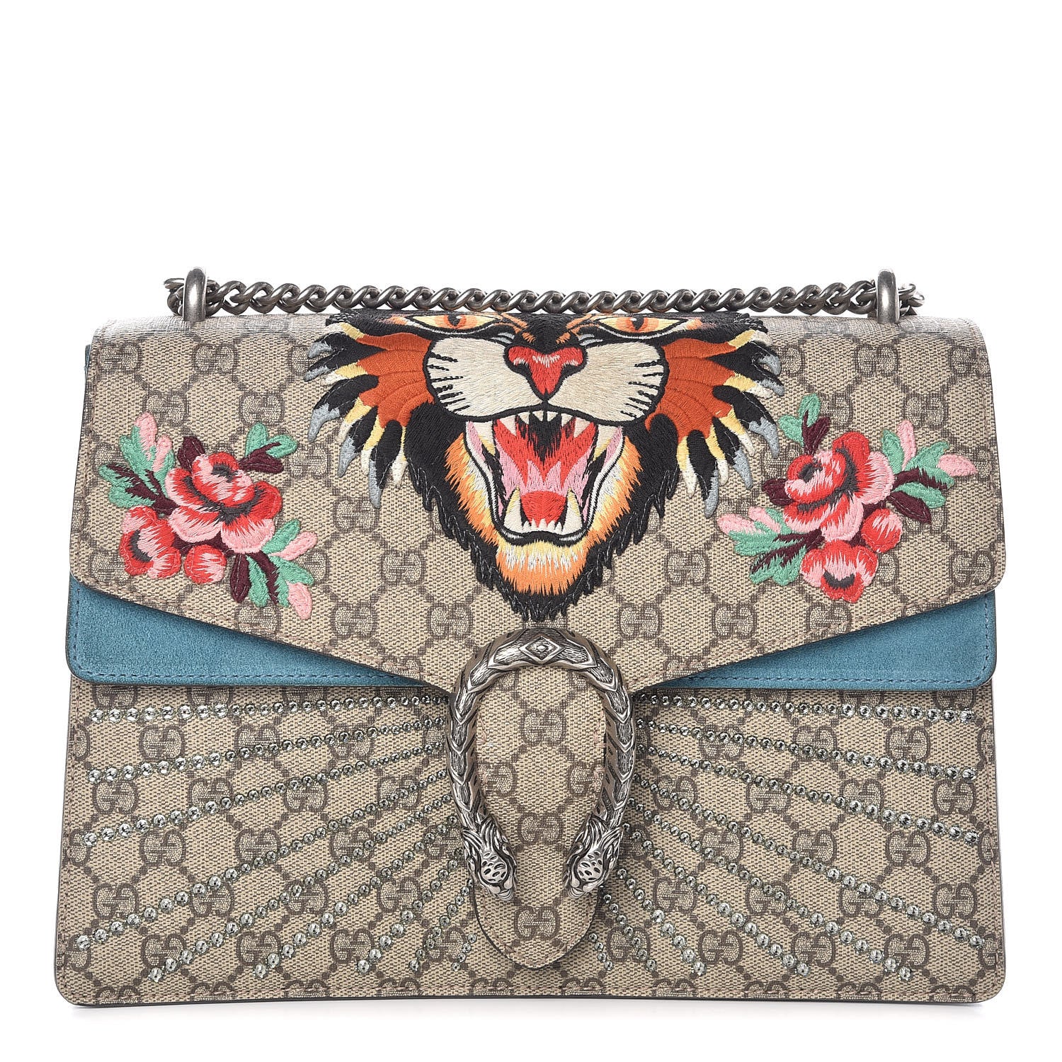 Gucci GG Supreme Monogram Angry Cat Embroidered Medium Dionysus Shoulder Bag Beige Ultramarine 1 of 16