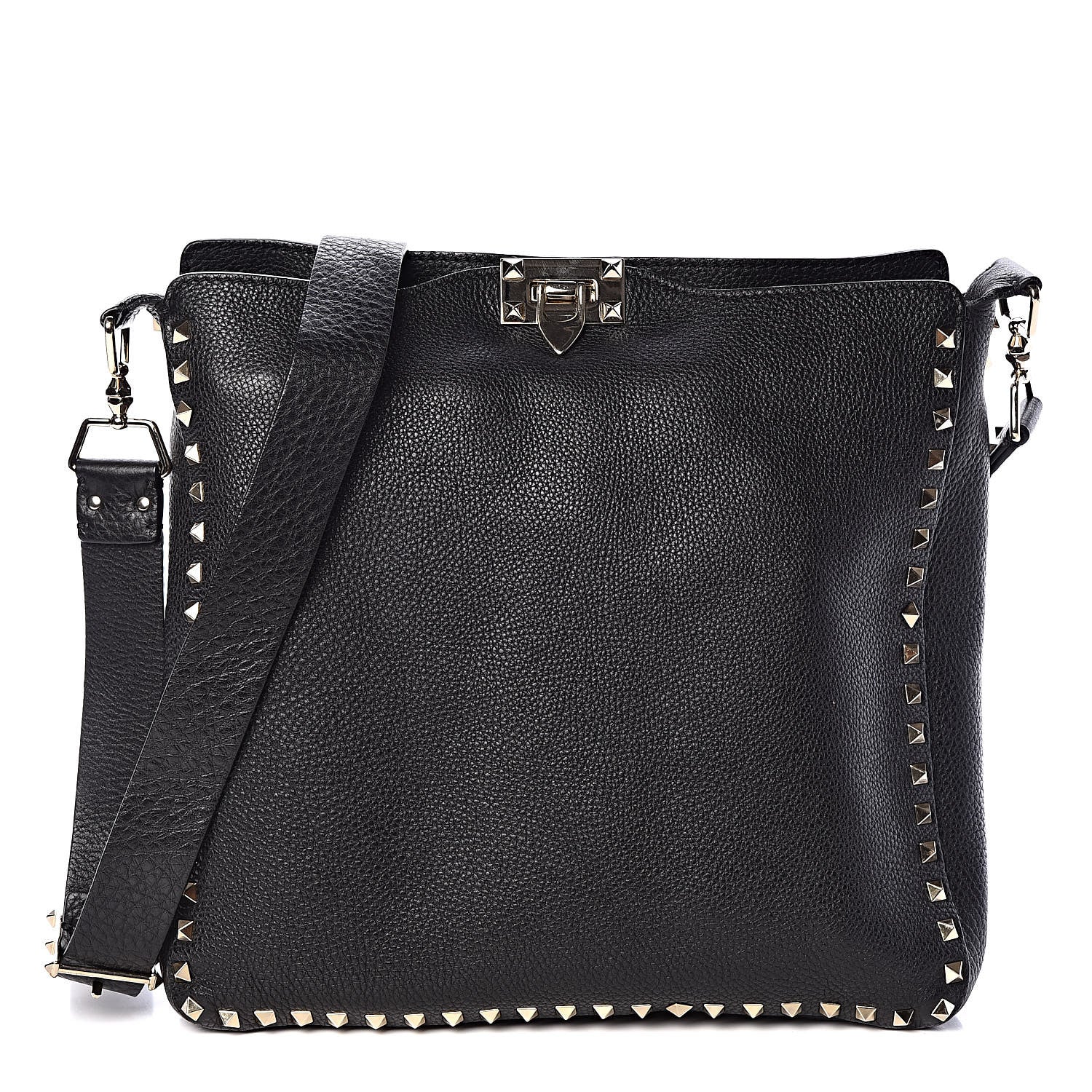 Valentino Garavani Pebbled Calfskin Large Rockstud Flip-Lock Messenger Bag Black 1 of 8