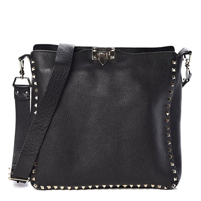 Valentino Garavani Pebbled Calfskin Large Rockstud Flip-Lock Messenger Bag Black 1 of 8