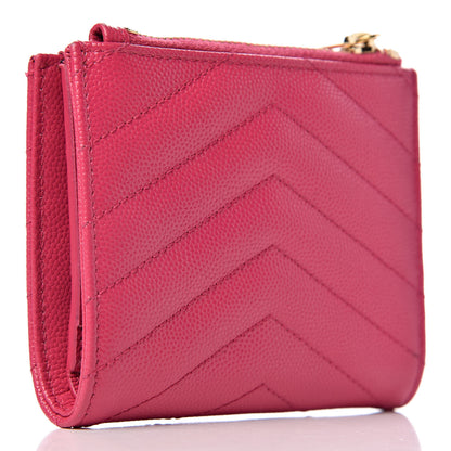 Saint Laurent Grain De Poudre Matelasse Chevron Monogram Zipped Card Case Fresh Fuxia 3 of 8