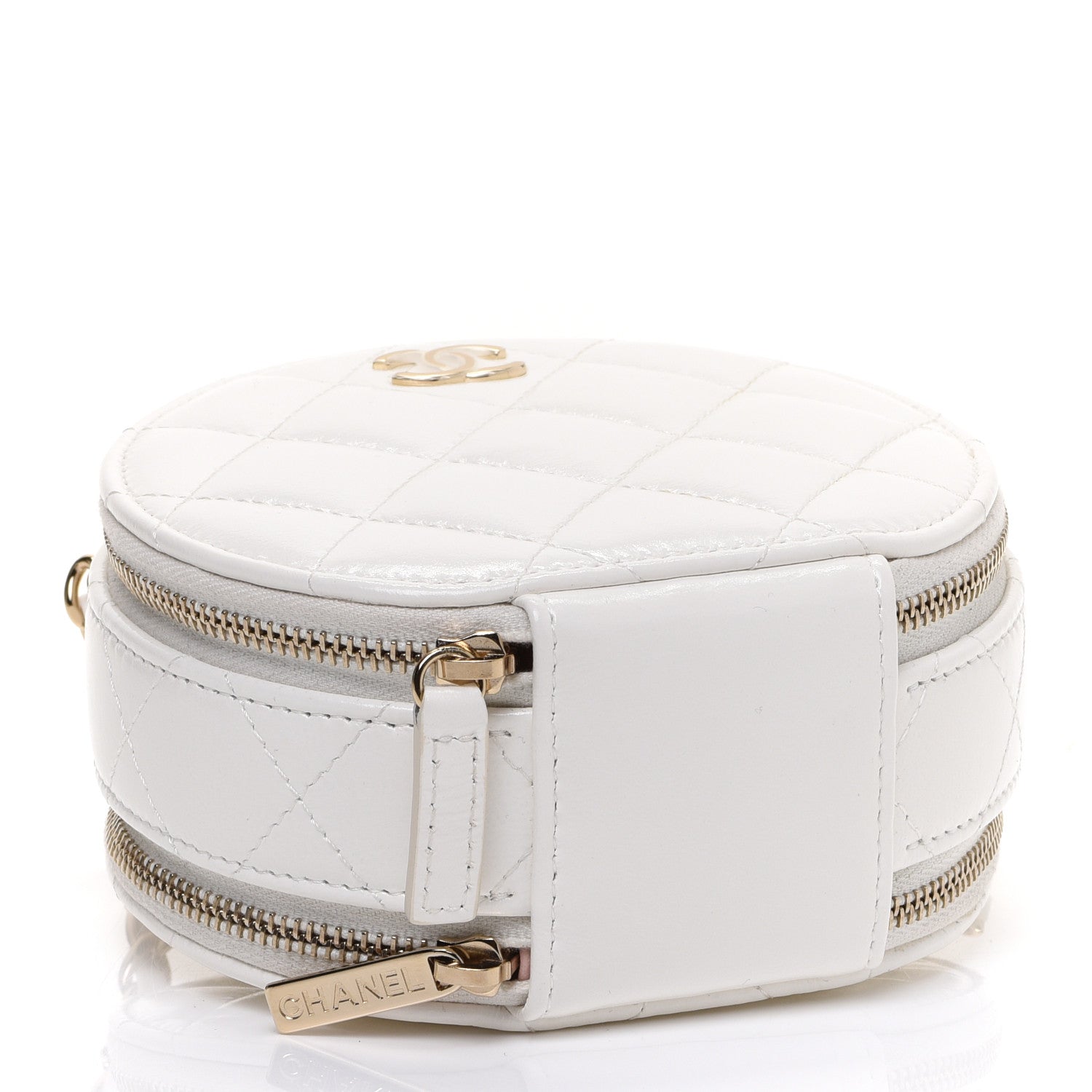 Chanel Lambskin Quilted Round Handle With Care Vanity With Chain White 4 of 9