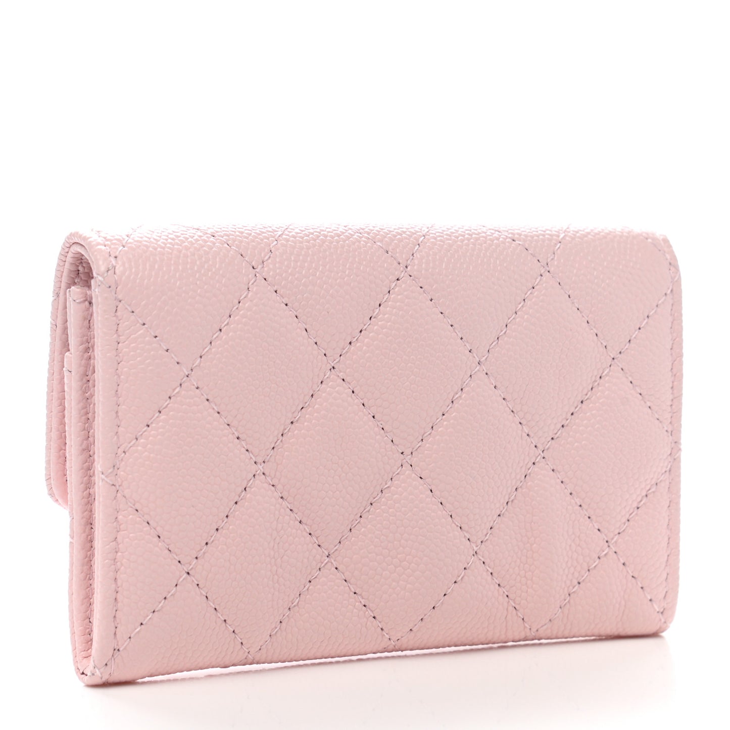Caviar Quilted Crystal CC Flap Card Holder Pink