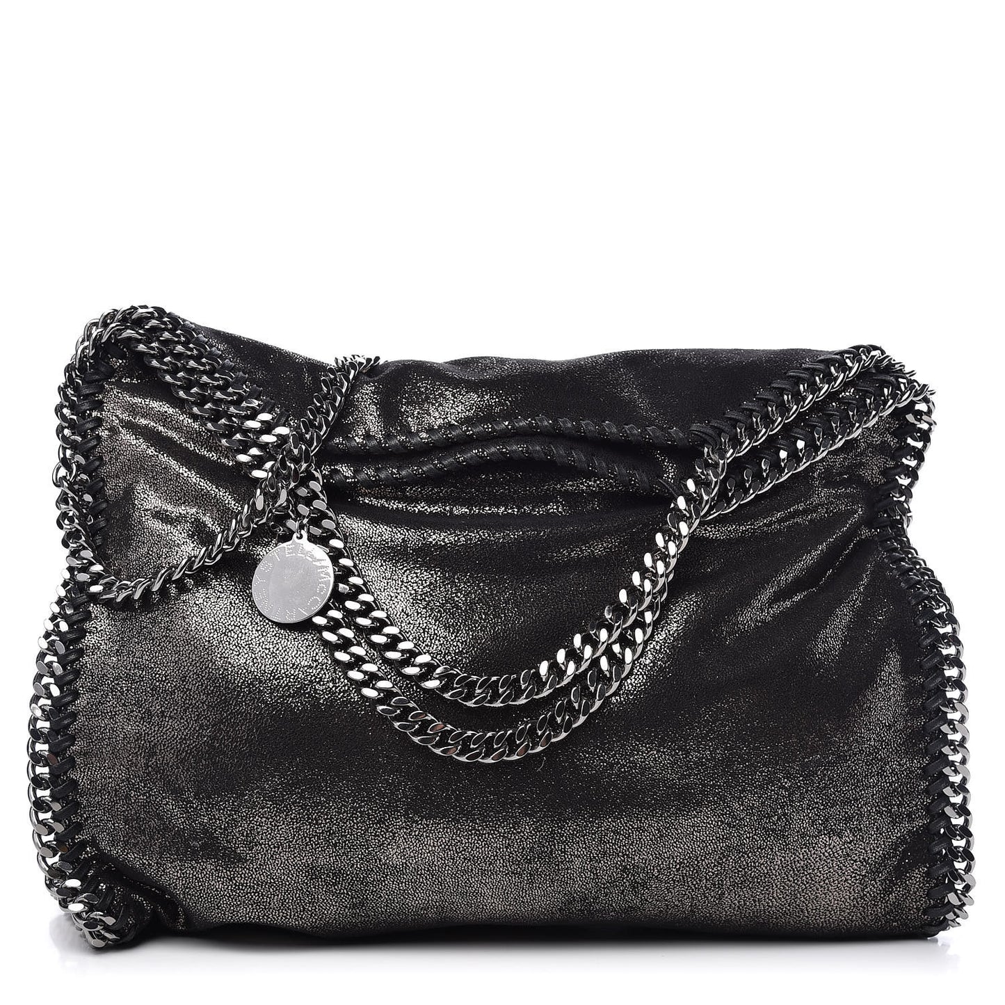 Chamois Shiny Dotted Falabella Fold Over Tote Ruthenium
