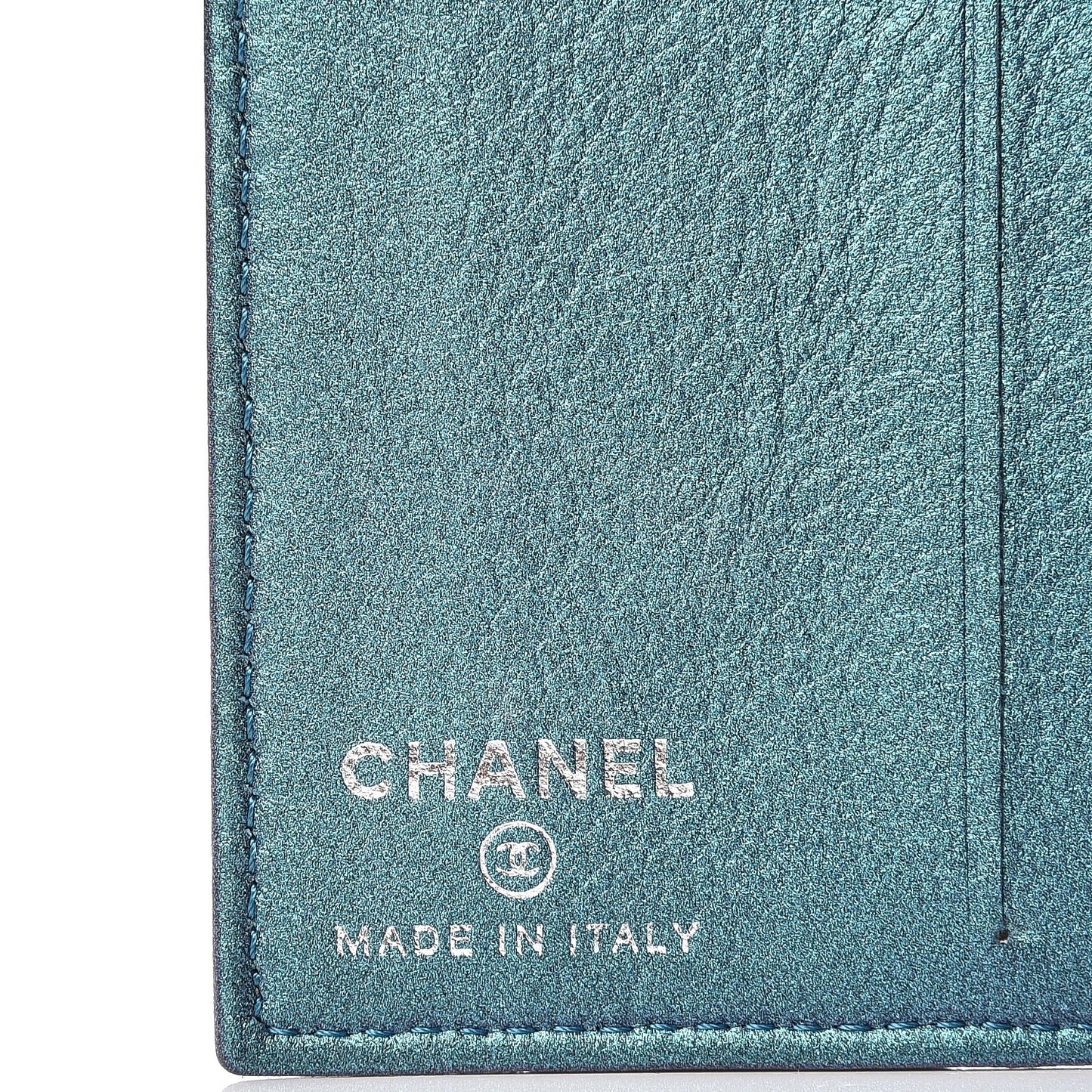 Metallic Lambskin Quilted Card Holder Wallet Turquoise