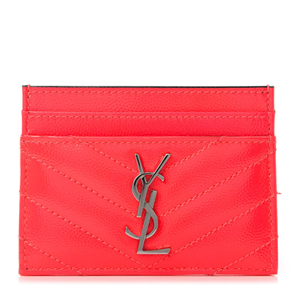 Saint Laurent Patent Grain De Poudre Matelasse Chevron Monogram Credit Card Case Neon Pink 1 of 9