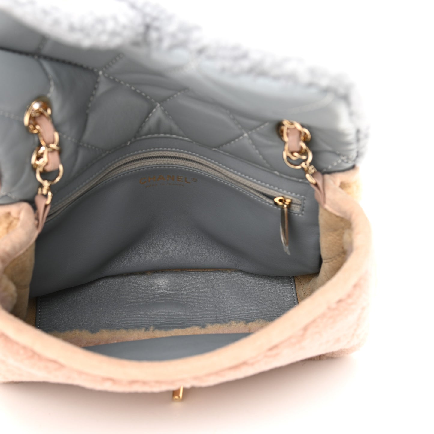 Shearling Sheepskin Single Flap Gray Pink Beige
