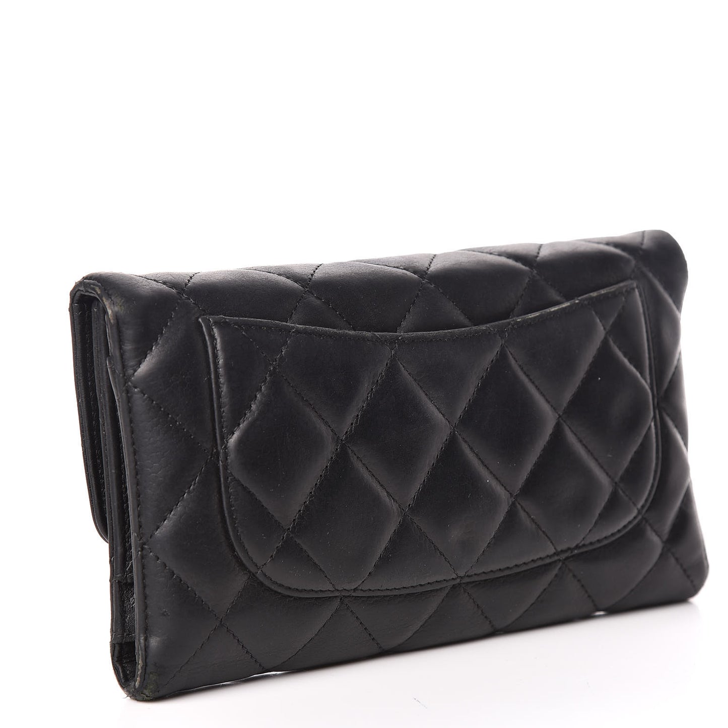 Caviar Quilted Large Gusset Flap Wallet Black