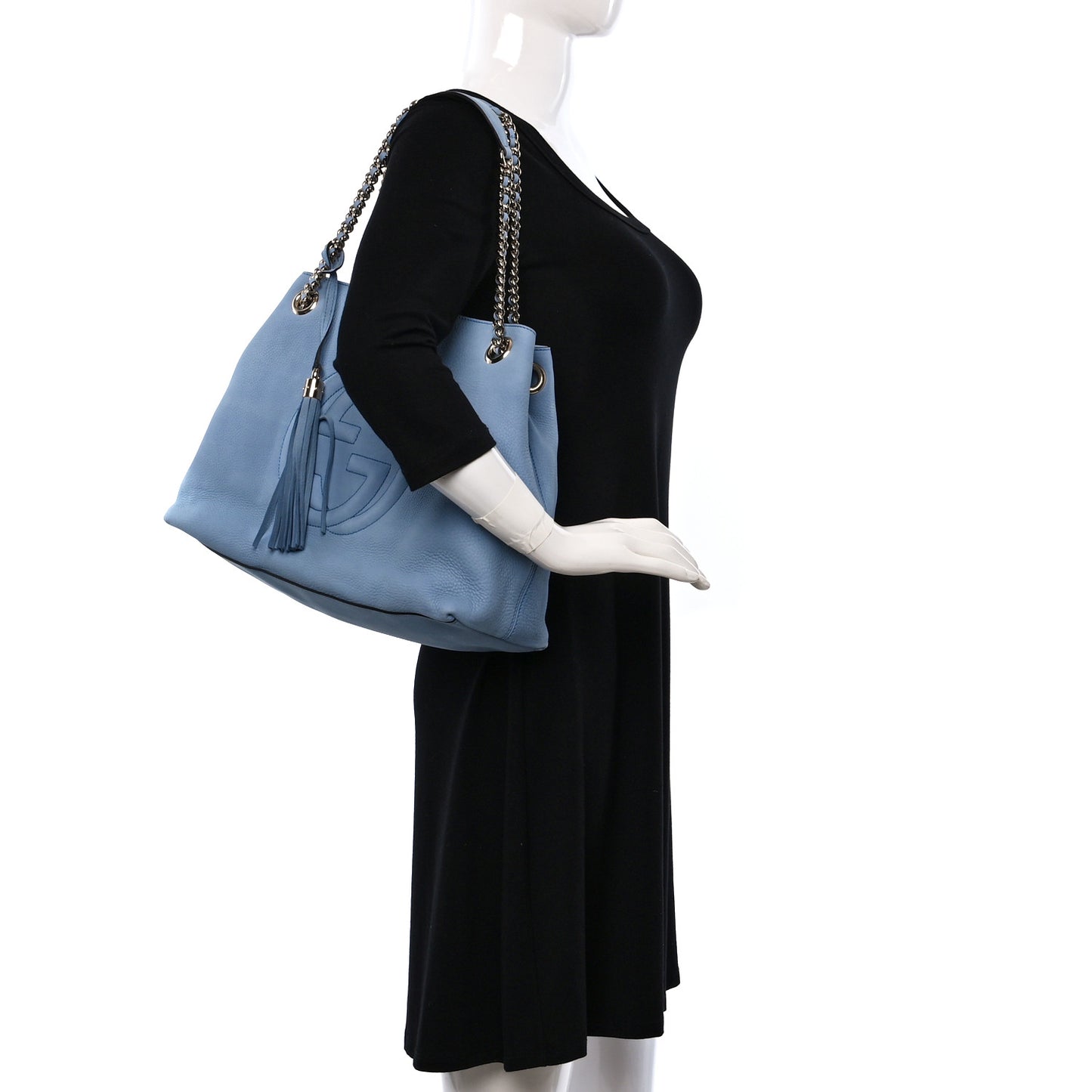 Vitello Range Medium Soho Chain Shoulder Bag Mineral Blue