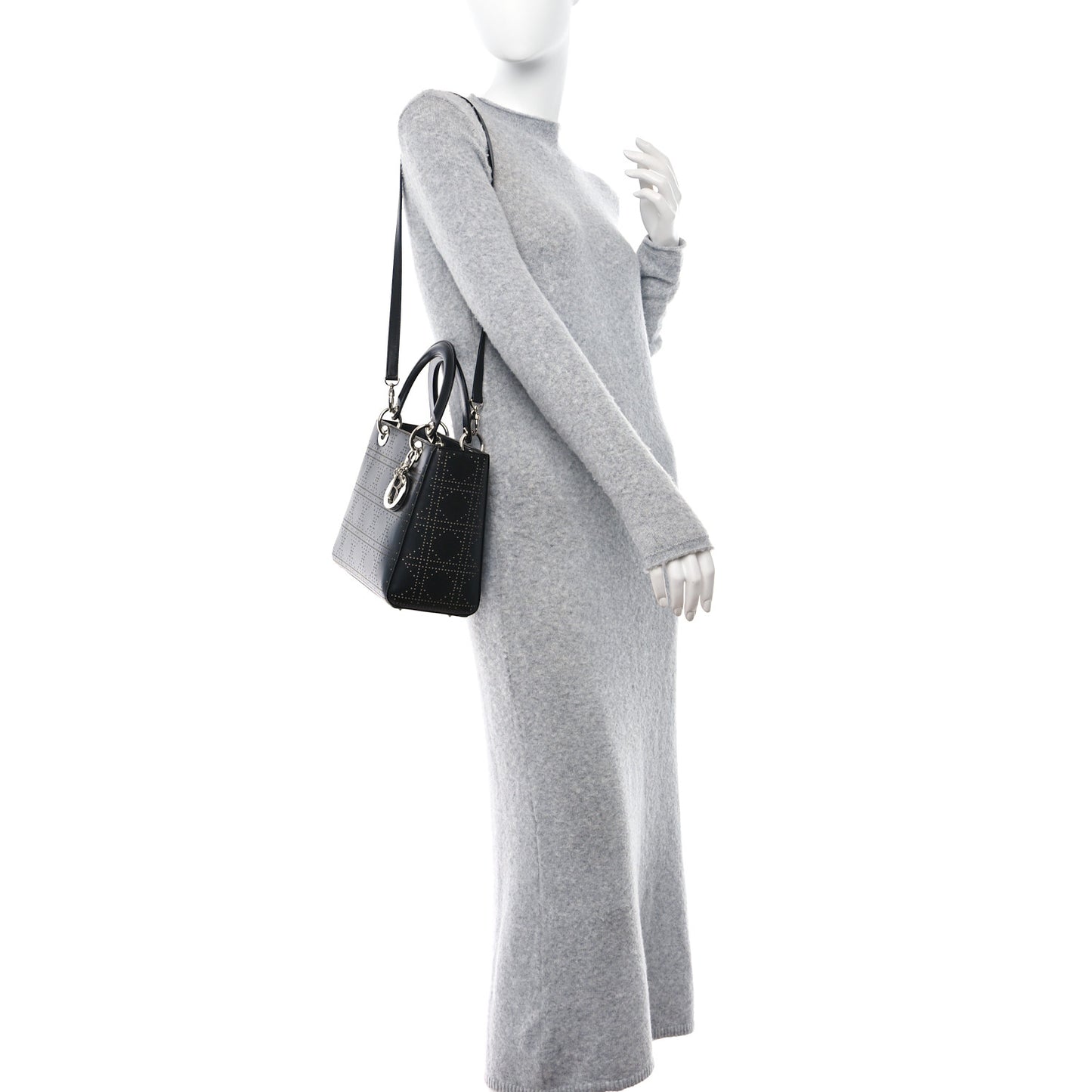Calfskin Perforated Cannage Medium Lady Dior Black