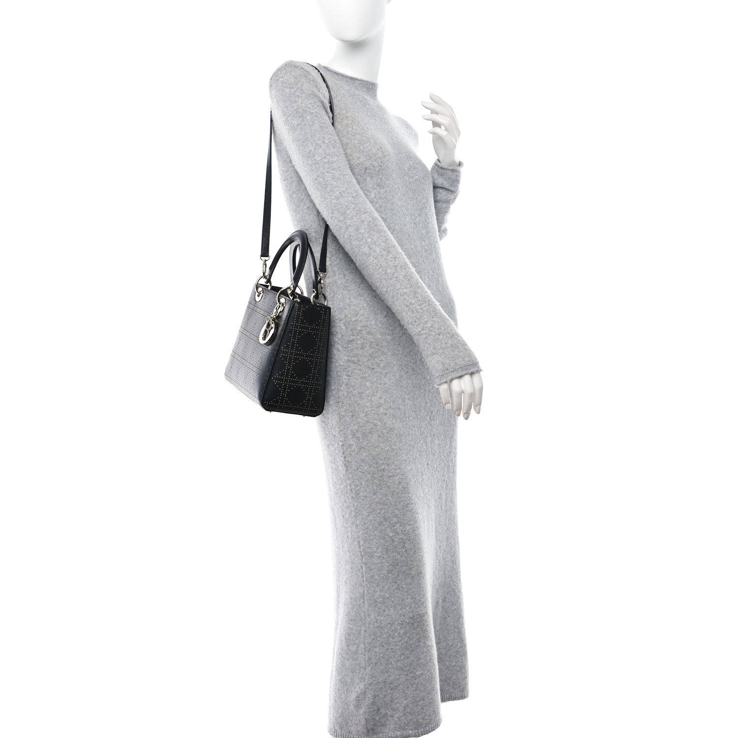 Christian Dior Calfskin Perforated Cannage Medium Lady Dior Black 2 of 12