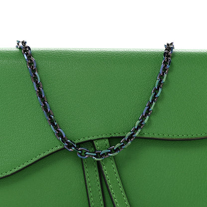Christian Dior Goatskin Saddle Chain Wallet Pouch Bright Green 9 of 13