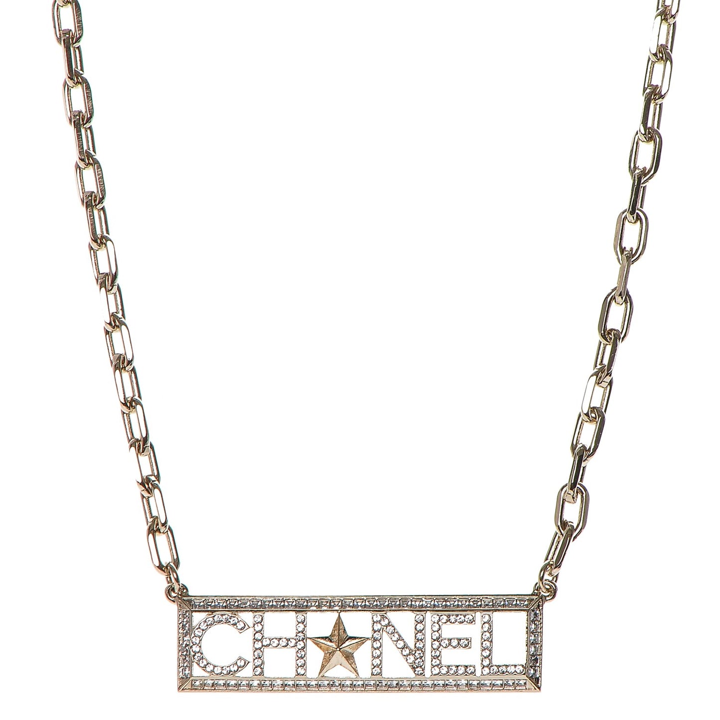 Crystal Chain Short Logo Necklace Gold