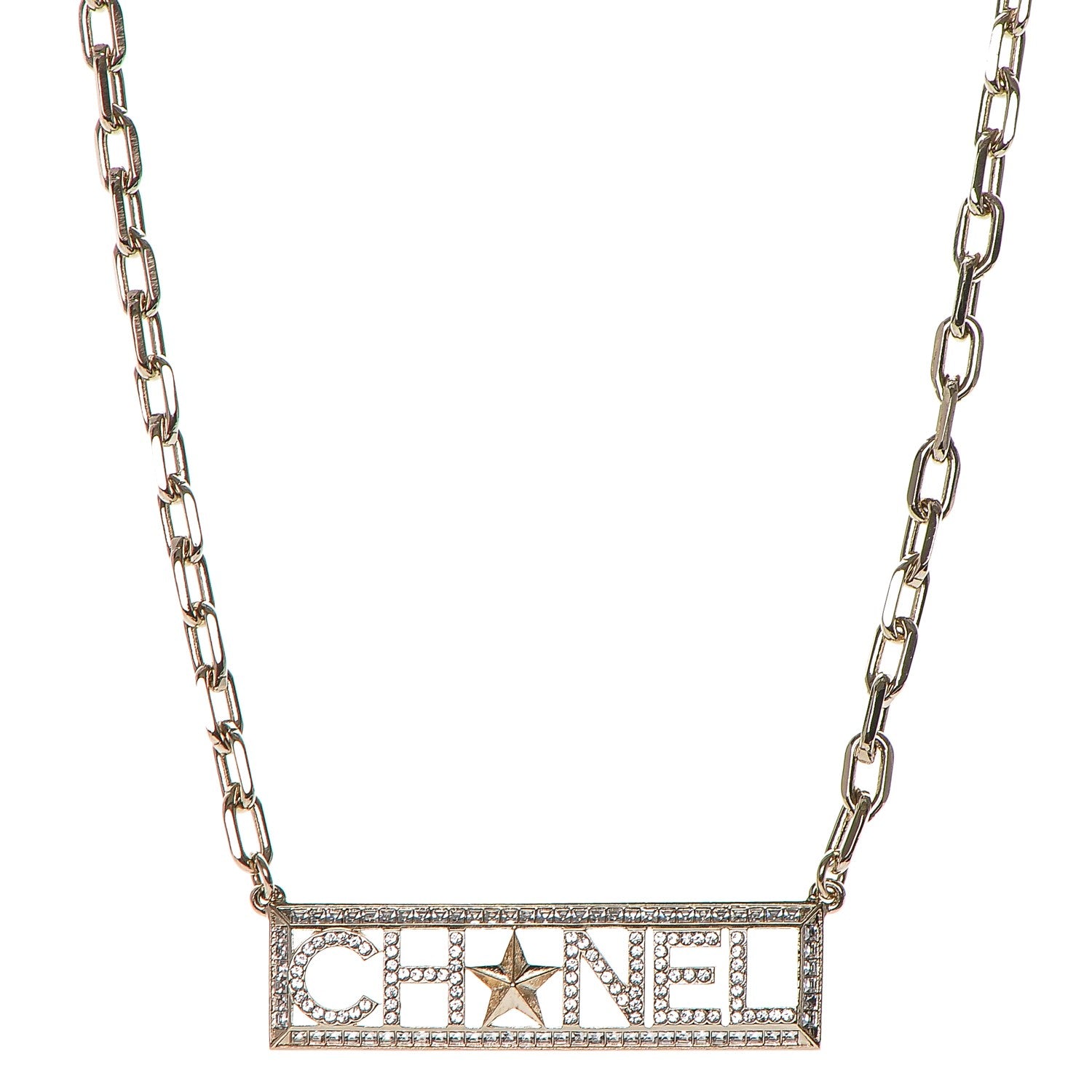 Chanel Crystal Chain Short Logo Necklace Gold 1 of 4