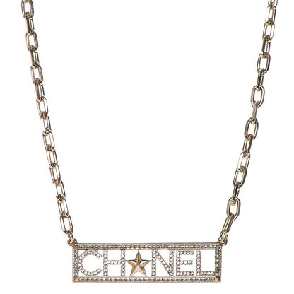 Chanel Crystal Chain Short Logo Necklace Gold 1 of 4