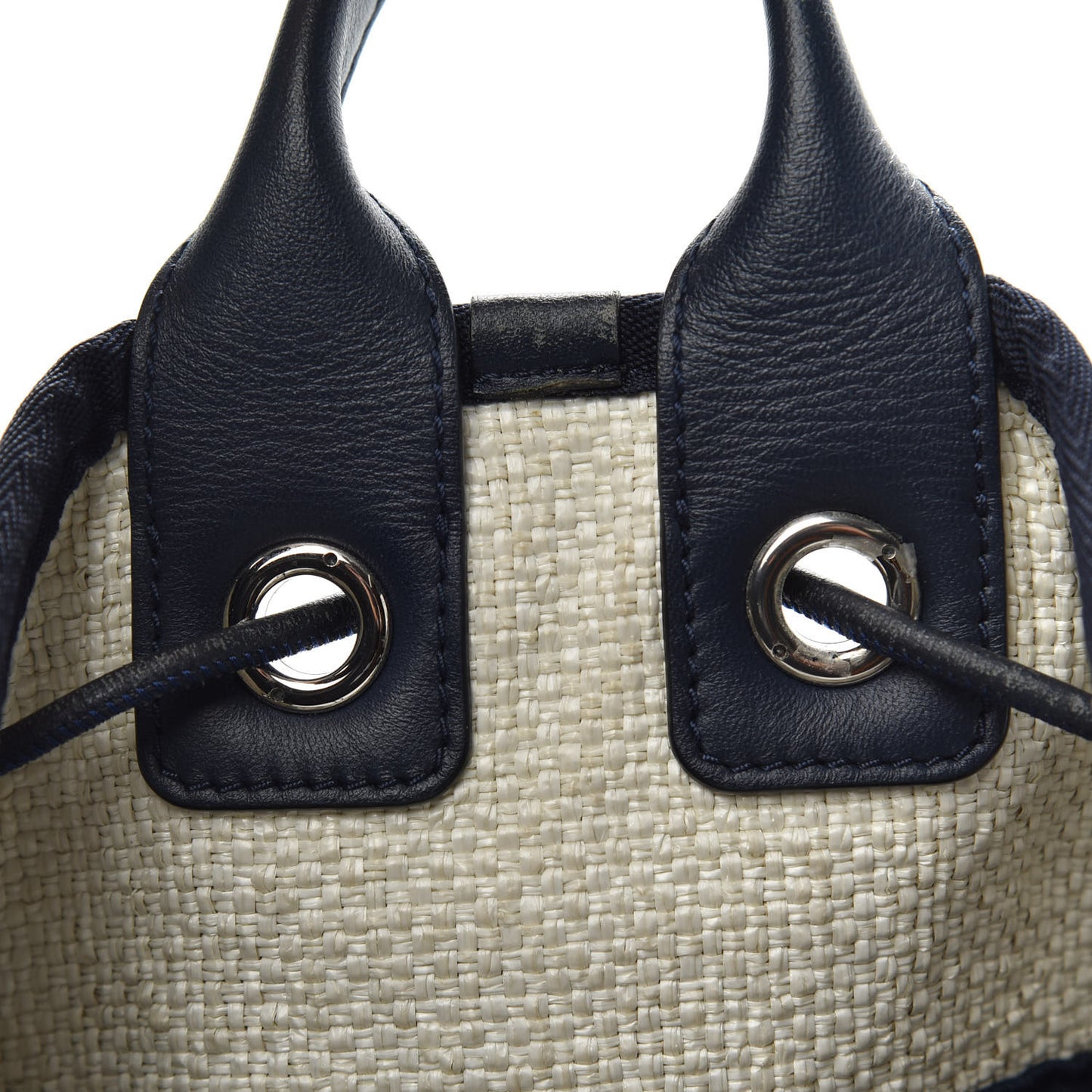 Woven Straw Raffia Large Deauville Backpack White Navy