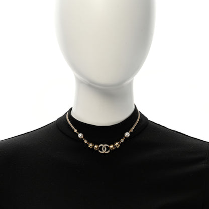 Chanel Pearl Crystal CC Quilted Choker Necklace Gold 2 of 5