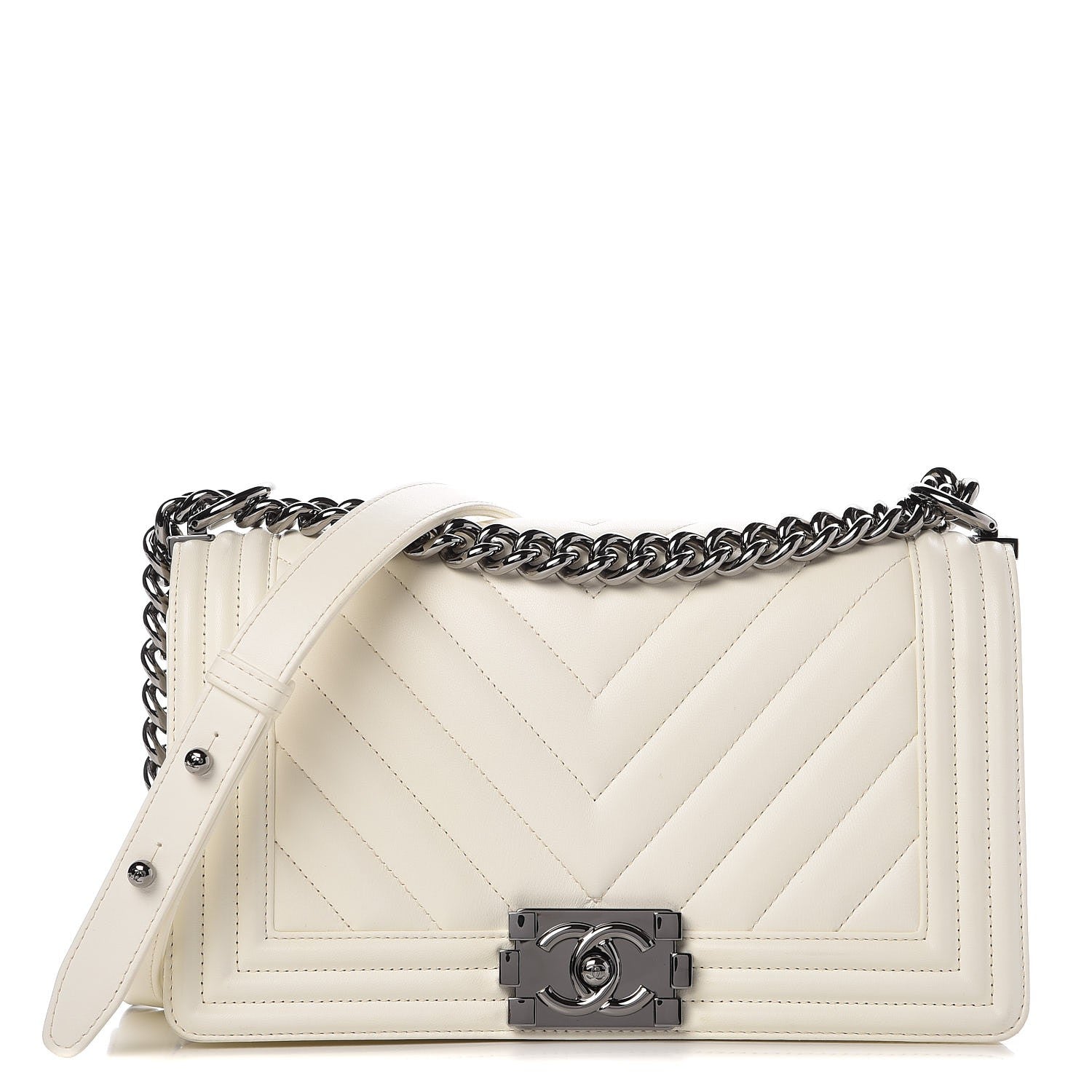 Chanel Lambskin Chevron Quilted Medium Boy Flap Ivory 1 of 11