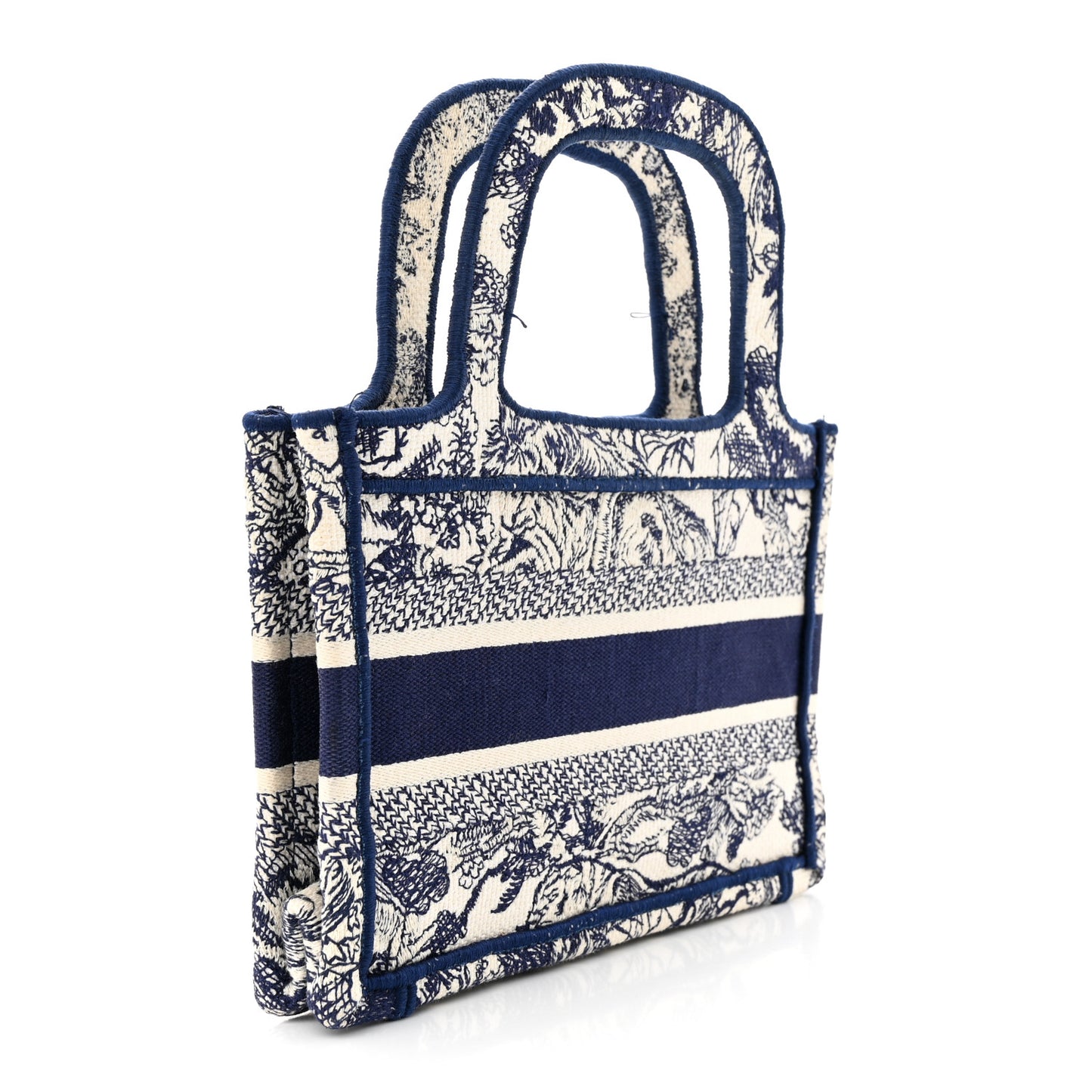 Canvas Embroidered Mini Toile De Jouy Book Tote Blue