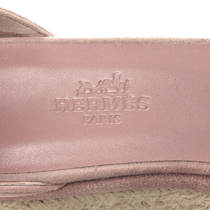 Hermes Suede Goatskin Elda Espadrille Wedge Sandals 37 Rose Aquarelle 9 of 9