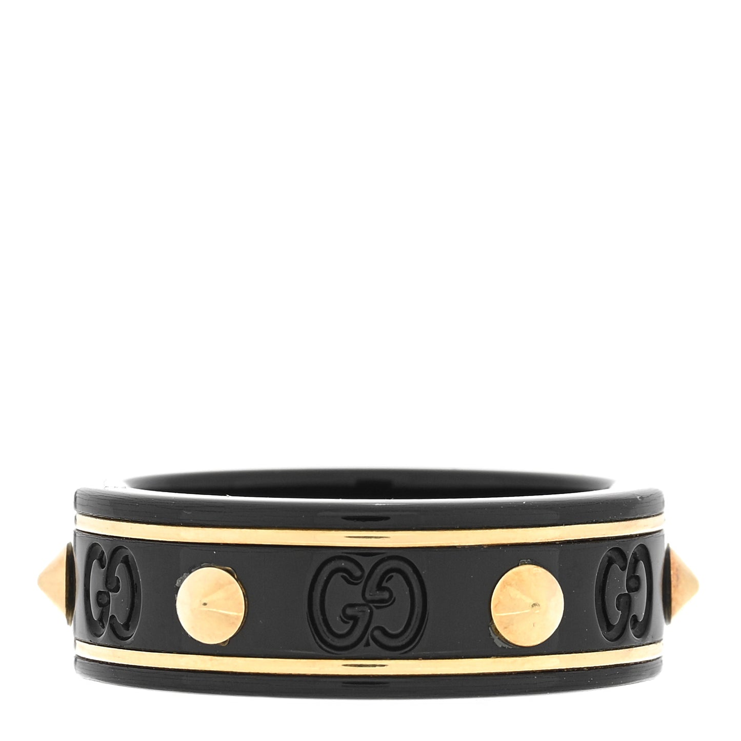 18K Yellow Gold Zirconia Powder 7mm Studded Icon Ring 54 7 Black