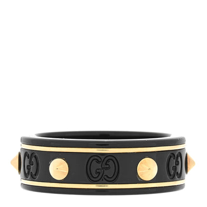 Gucci 18K Yellow Gold Zirconia Powder 7mm Studded Icon Ring 54 7 Black 1 of 4