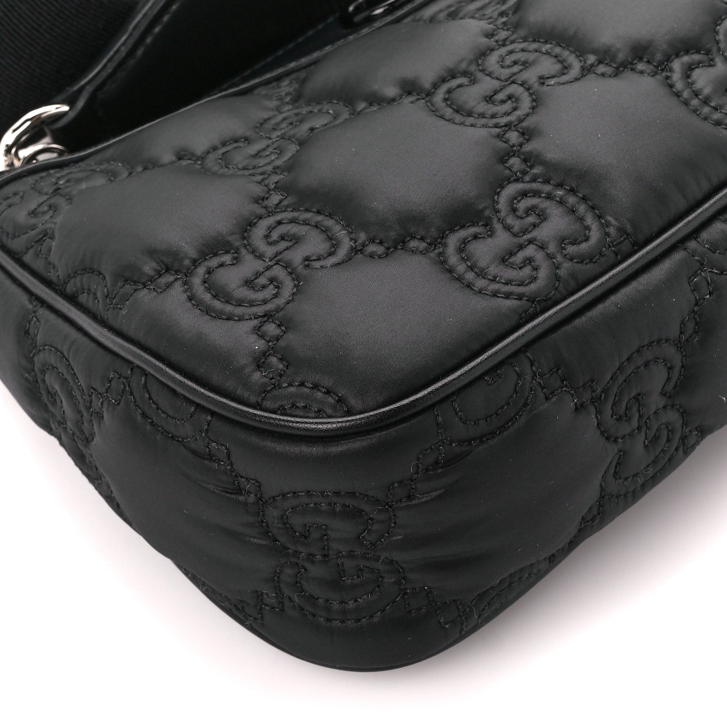 Nylon Calfskin Enamel GG Matelasse Chain Handbag Black