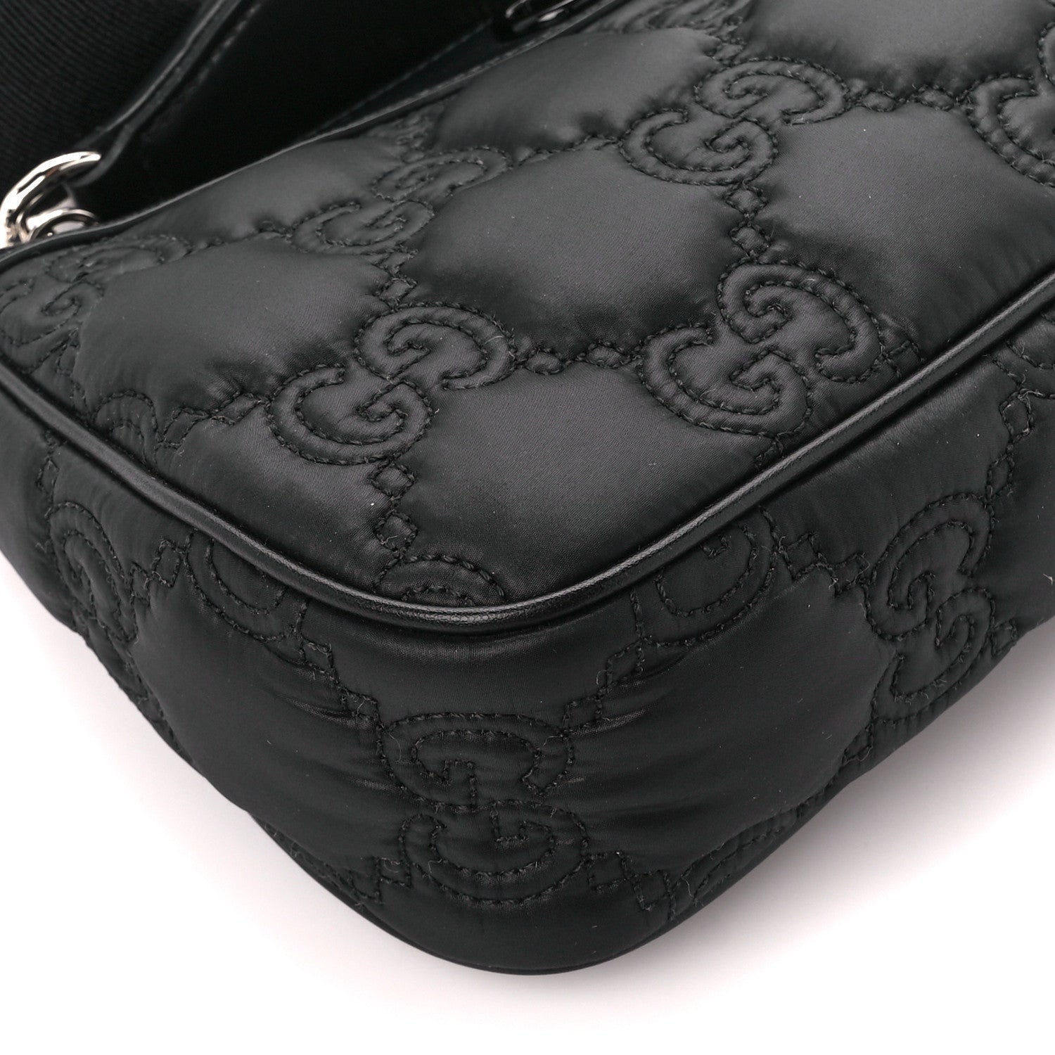 Gucci Nylon Calfskin Enamel GG Matelasse Chain Handbag Black 9 of 10