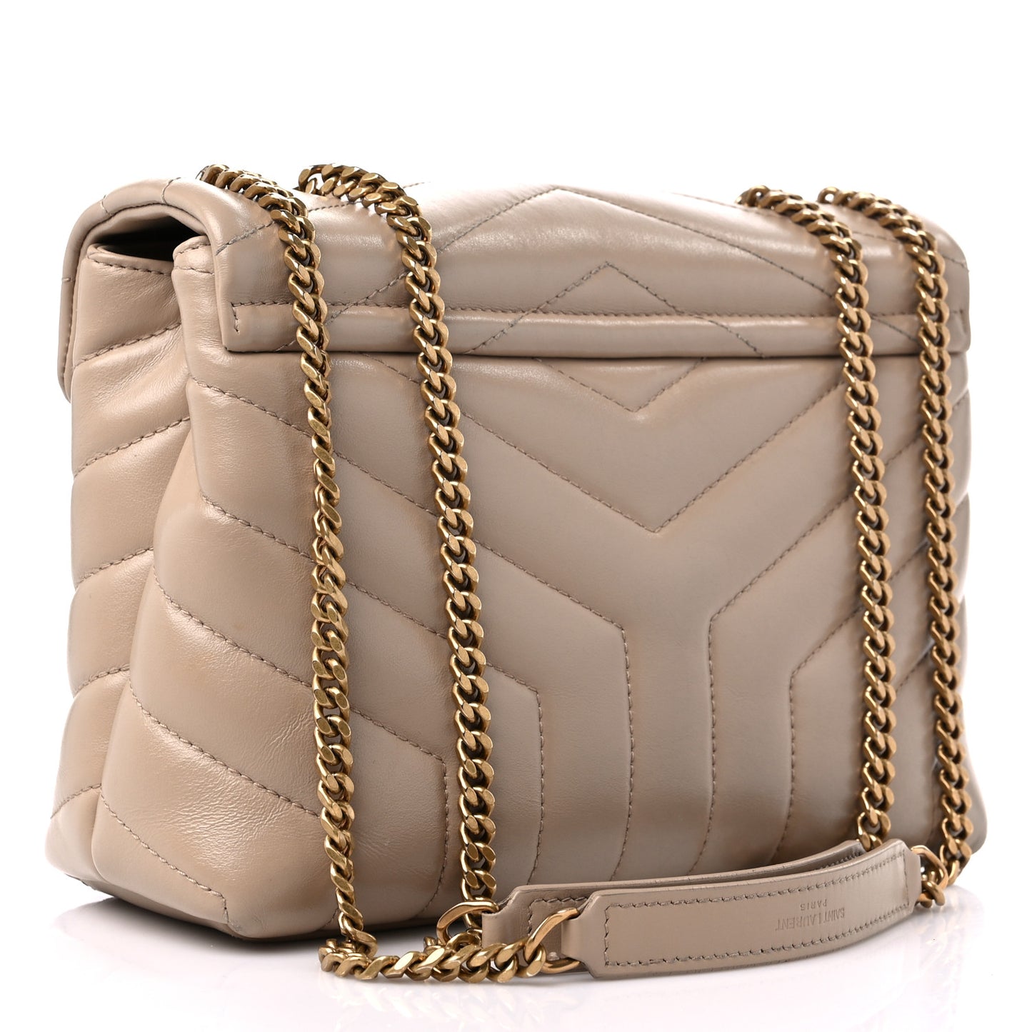 Calfskin Y Quilted Monogram Small Loulou Chain Satchel Dark Beige