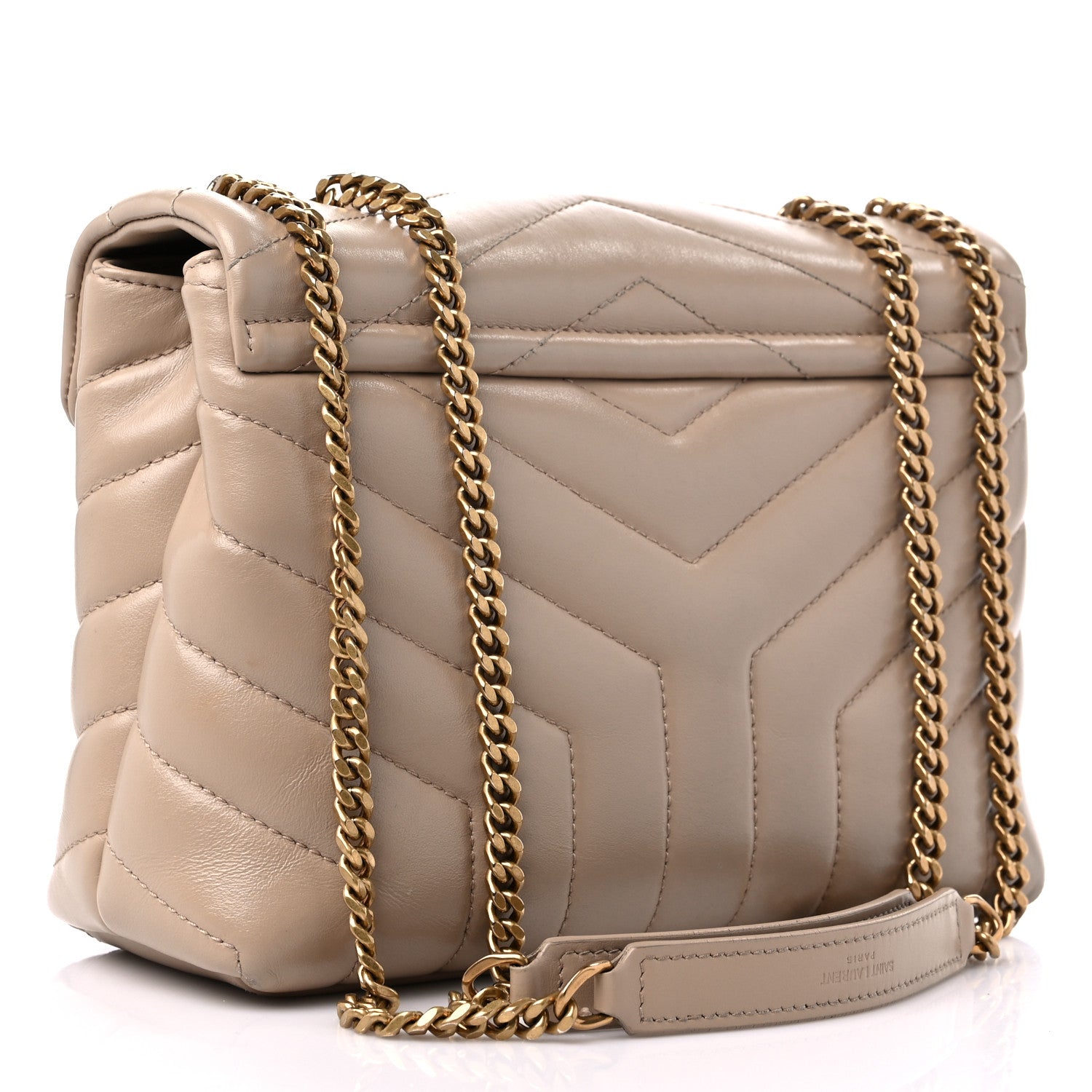 Saint Laurent Calfskin Y Quilted Monogram Small Loulou Chain Satchel Dark Beige 3 of 16