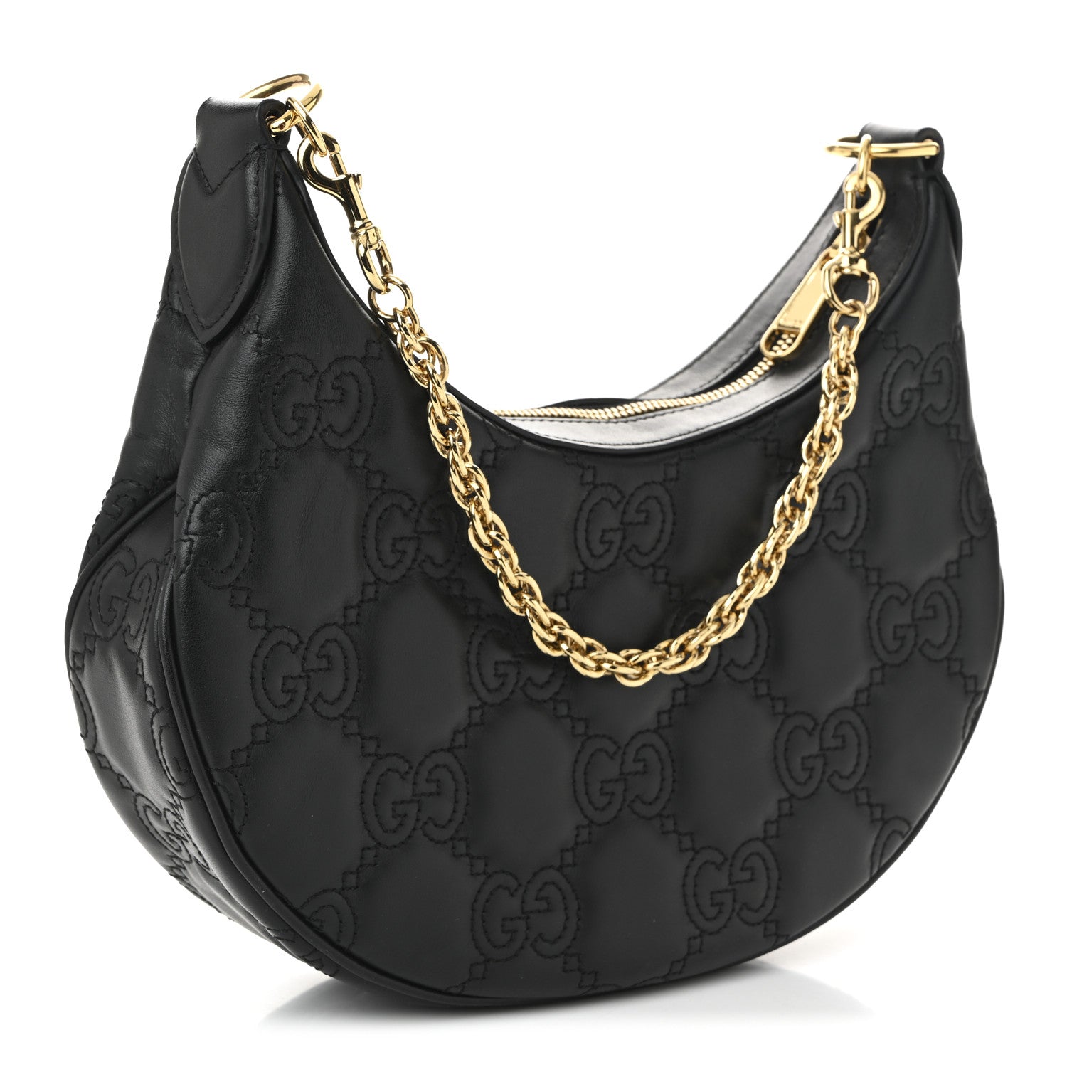 Gucci Calfskin GG Matelasse Small Hobo Shoulder Bag Black Natural 3 of 10