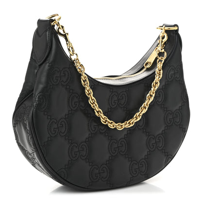Gucci Calfskin GG Matelasse Small Hobo Shoulder Bag Black Natural 3 of 10