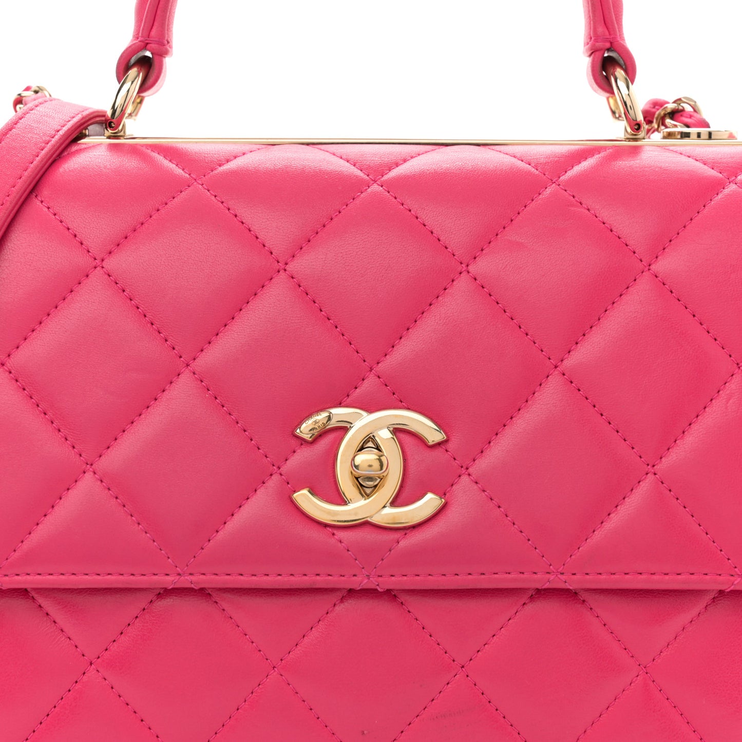 Lambskin Quilted Medium Trendy CC Flap Dual Handle Bag Dark Pink