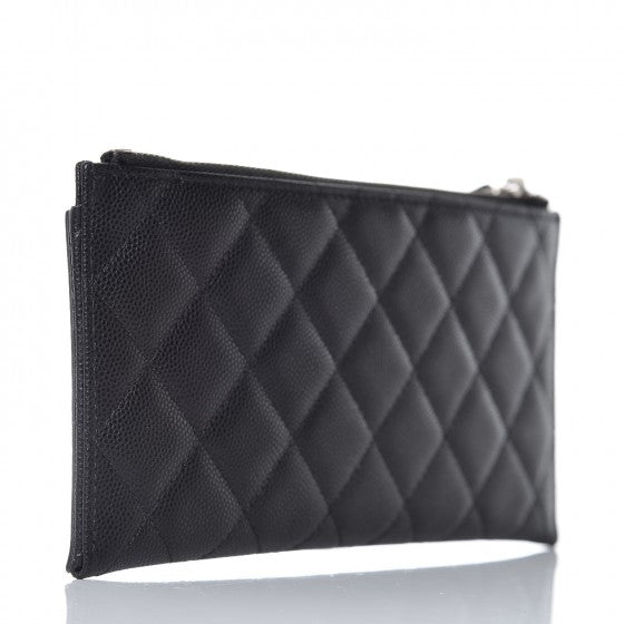 Chanel Caviar Quilted Stripe Filigree Zip Pouch Black White 4 of 9