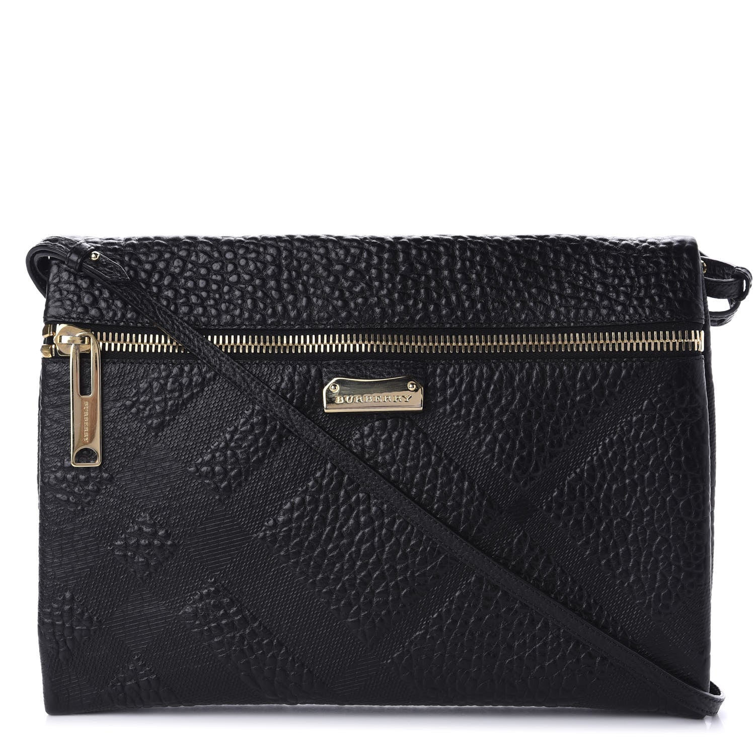 Burberry Signature Grain Calfskin Check Embossed Medium Balmoral Clutch Bag Black 1 of 9